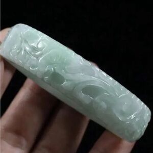 58mm Chinese Hand-carved Light Green Jade Jadeite Gems Bangle Bracelet - 3054